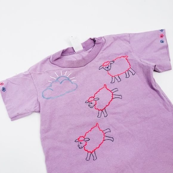 Vintage Light Purple Flower & Sheep Onesie with Buttons - 18M - Picture 7 of 8